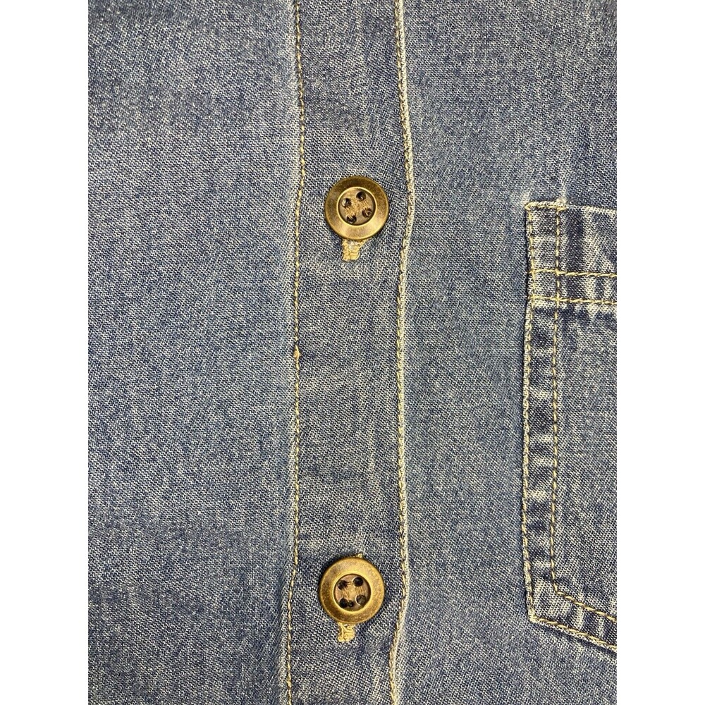 Y2K Blue Denim Shirt Women M Floral Embroidery Cotton Button Cottage Prairie VTG - Picture 4 of 7